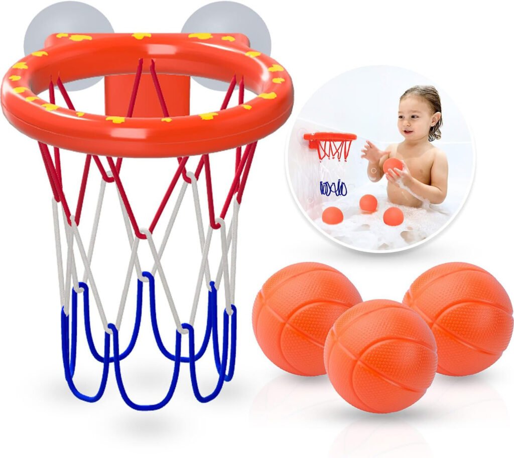 Marppy Bath Toy Basketball Hoop for Toddlers Kids and Boys with 3 mold free balls hard plastic