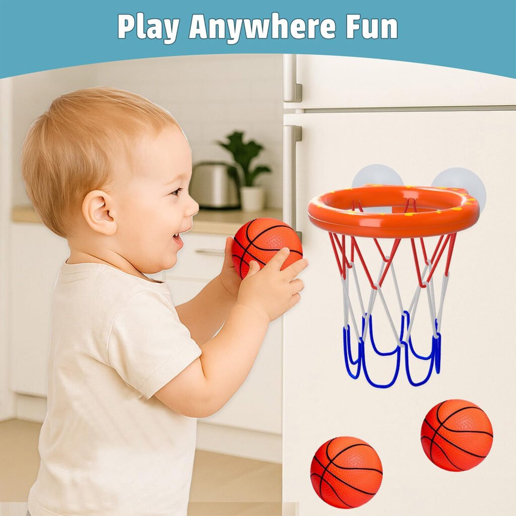 Marppy Bath Toy Basketball Hoop for Toddlers Kids and Boys 4 Soft and Mold Free Stripped Balls