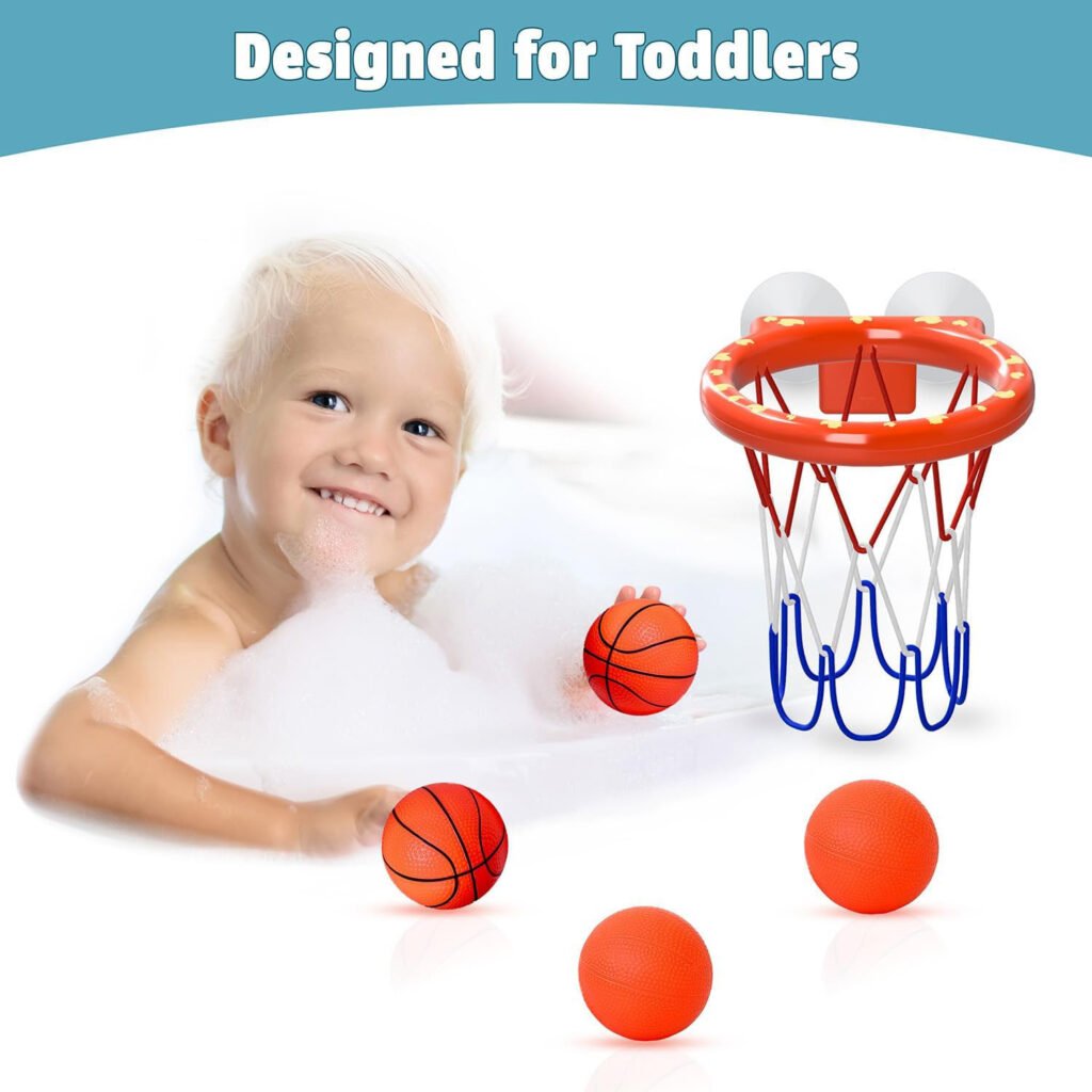 Marppy Bath Toy Basketball Hoop for Toddlers Kids and Boys 4 Soft and Mold Free Stripped Balls