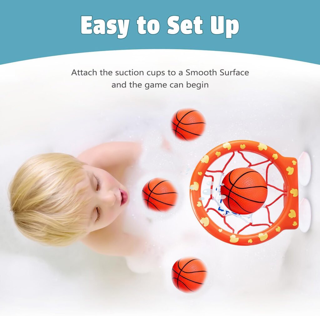 Marppy Bath Toy Basketball Hoop for Toddlers Kids and Boys 4 Soft and Mold Free Stripped Balls