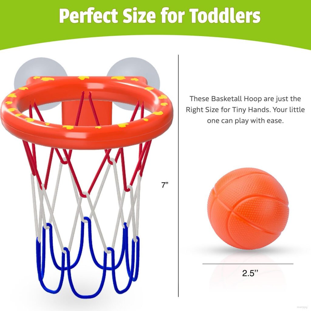 Marppy Bath Toy Basketball Hoop for Toddlers Kids and Boys with 3 mold free balls hard plastic