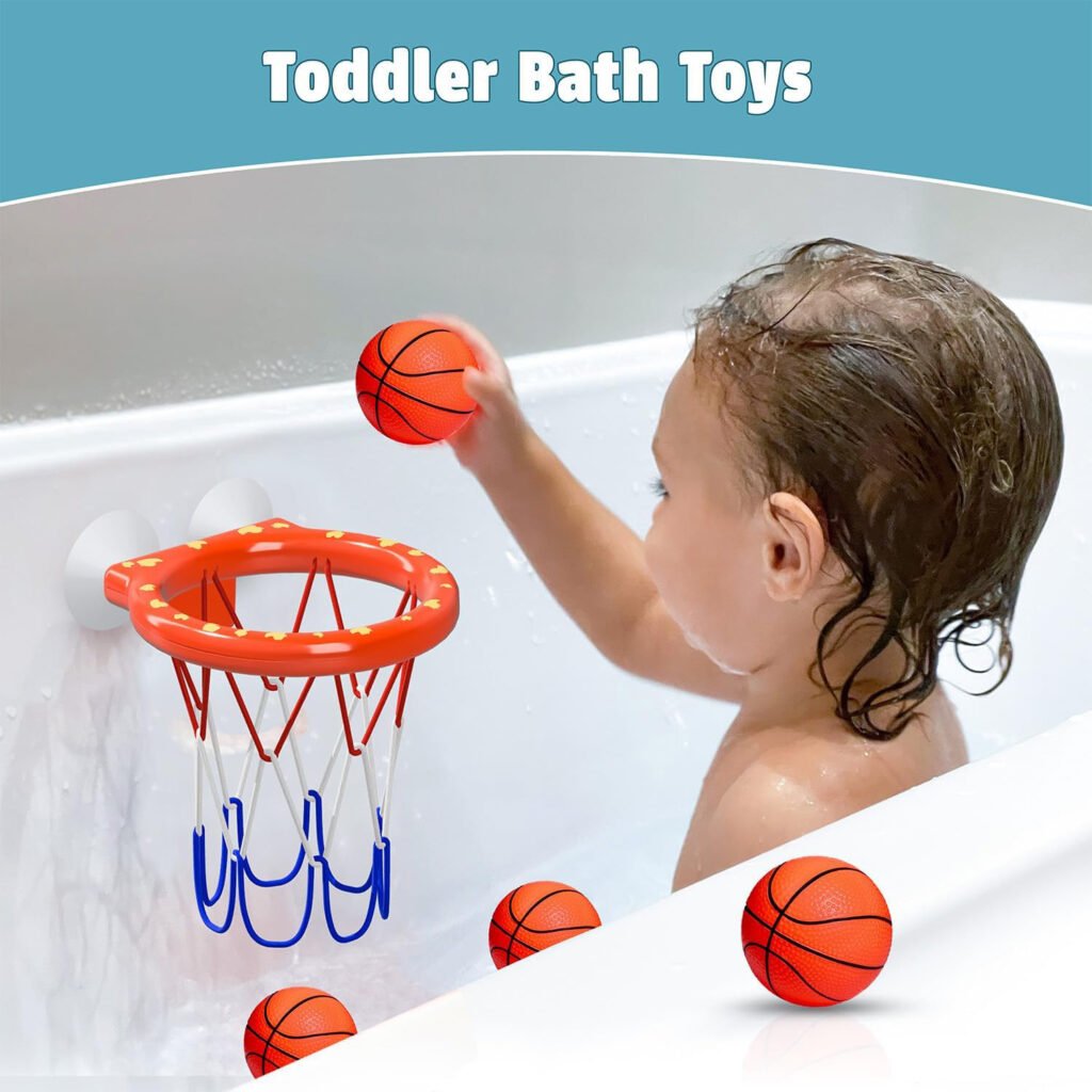 Marppy Bath Toy Basketball Hoop for Toddlers Kids and Boys 4 Soft and Mold Free Stripped Balls