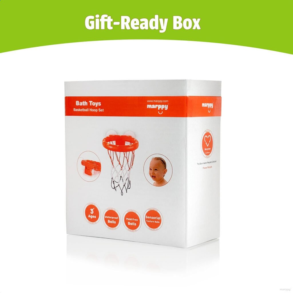 Marppy Bath Toy Basketball Hoop for Toddlers Kids and Boys with 3 mold free balls hard plastic